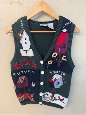 Seasonal Patchwork Knit Vest - Green Multicolor